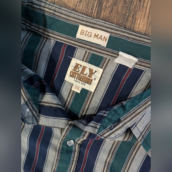 Ely Cattleman Blue Green Pearl Snap Shirt Mens Sz 3XL Cowboy Western Long Sleeve - Picture 3 of 12